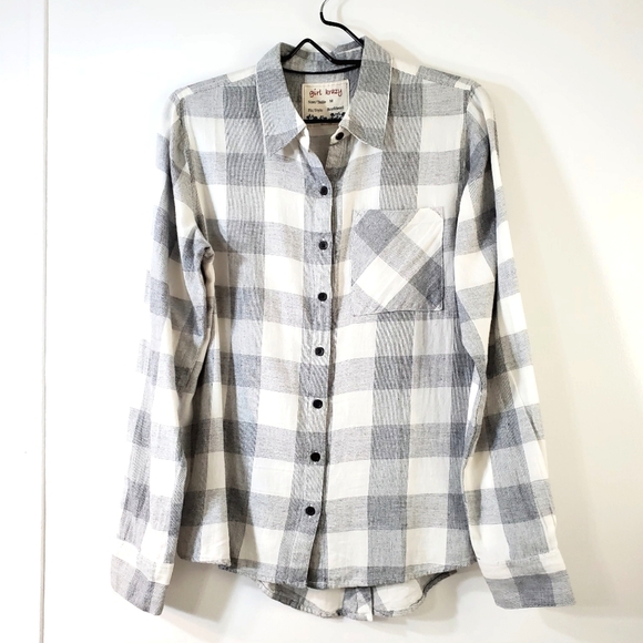 girl krazy Tops - Womens Shirt Gray and White Plaid Button Down Long Sleeve Size Medium
